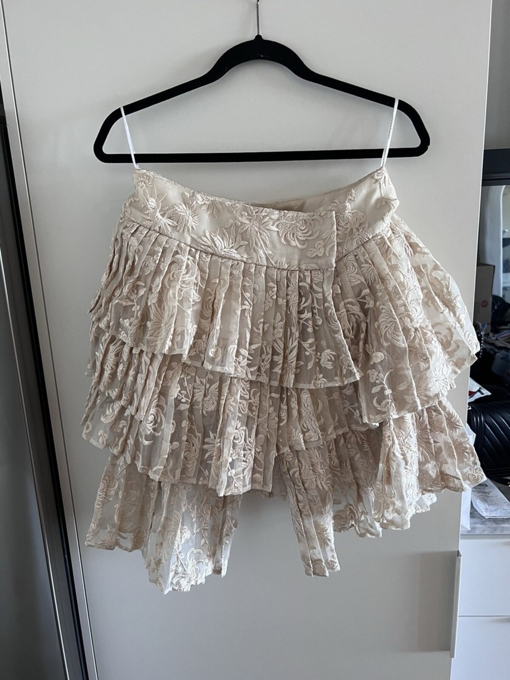 Zimmermann Cream Lace Asymmetrical Tiered Skirt Size AU 0 Retail $ 2,500